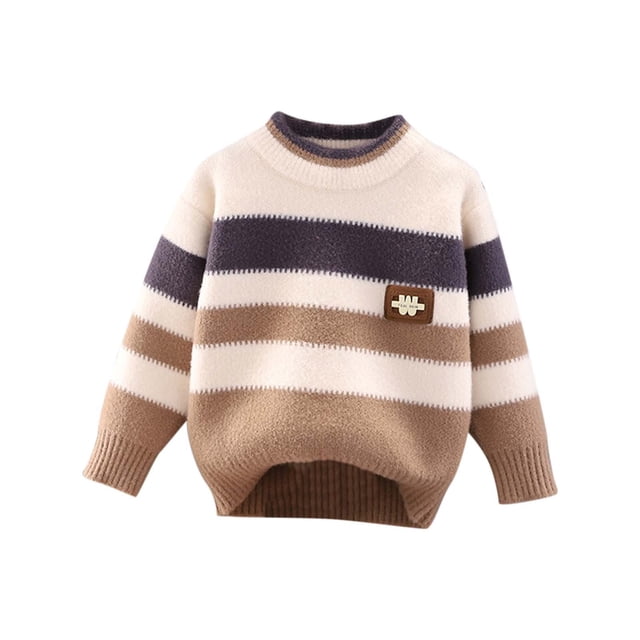Pull à Manches Longues Col Rond Motif Filles Garçons Décontracté Tricoté 2-10 Ans Kaki