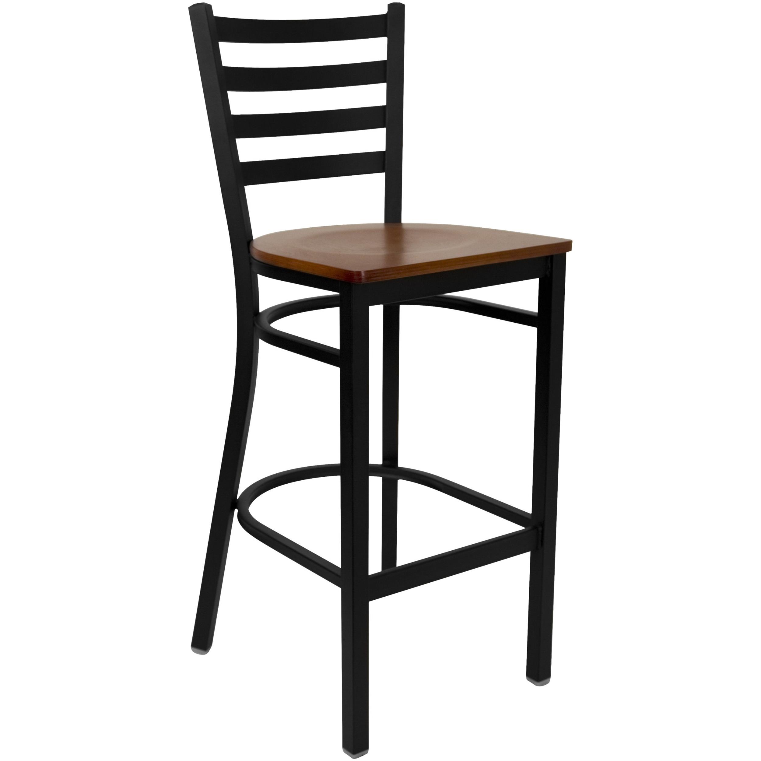 Bowery Hill Metal 31" Ladder Back Bar Stool with Curved High Back in Cherry