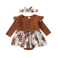 thumbnail image 1 of GPOECD Girls Long Sleeve Easter Rabbit Prints Romper Ribbed Bodysuits Dress Headbands Set Long Sleeve Rompers for Brown-I,3-6 Months, 1 of 6