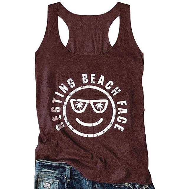 YourTops Women Resting Beach Face Tank Top (M, Wine Red)