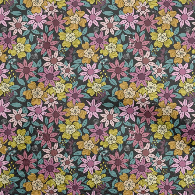 oneOone Polyester Spandex Rose Tissu Floral Rétro Robe Tissu Tissu Imprimé par la Cour 56 Pouces de Large