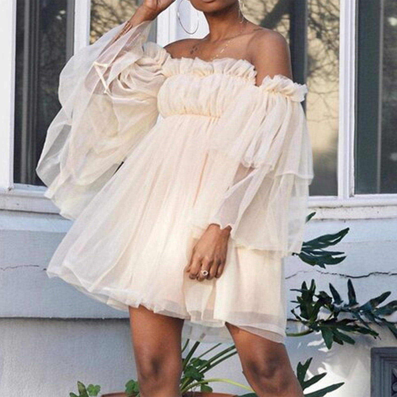 off shoulder dresses casual Dress This dress features longrt sleeve and v Women's Yumi Casual Bardot Off