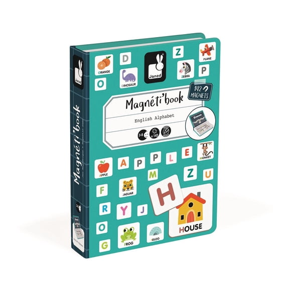 Janod • Magneti'Book Alphabet Anglais • 3 à 8 Ans • Jeu Éducatif Magnétique pour Enfants, Tout-Petits • J02712