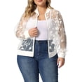 thumbnail image 1 of GRACE & GRANDEUR Women's Plus Size Mesh Sheer Floral Lace Long Sleeve Bomber Jacket, 1 of 5