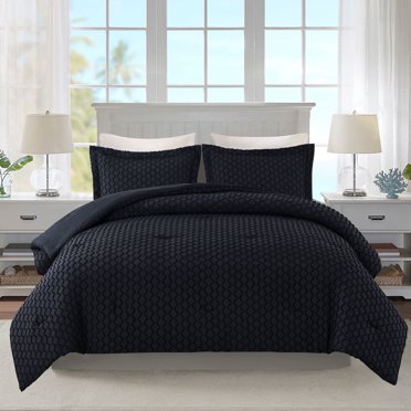 JML Ensemble de Douillette Tuftée pour Lit Simple 2 Pcs, Ensemble de Literie Jacquard Boho à Touffes - Couette Toutes Saisons et 1 Taie d'Oreiller, Noir