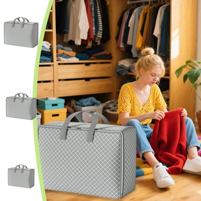 Sentmoon Comforter Storage Bag Heavy Duty Storage Bag With Reinforced Carrying Handles Oversized Clothing Quilt Storage Bag Moving Packing Bag Thickened Double Zipper Saves Travel Space