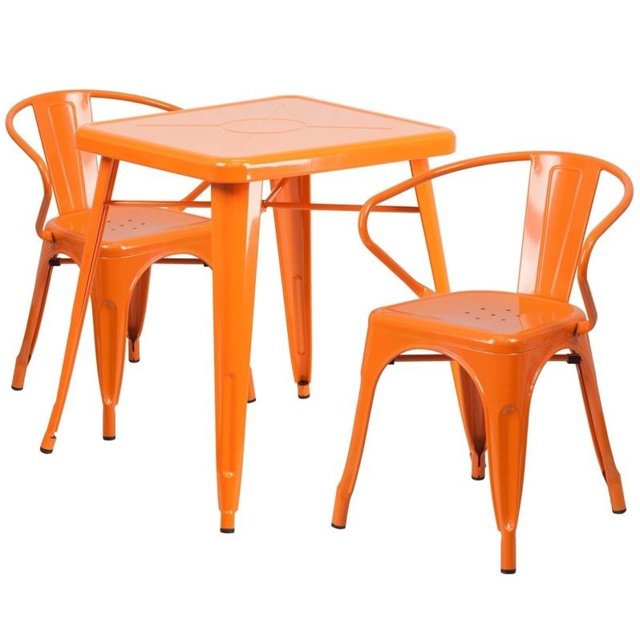 Flash Furniture 3 Piece Square Metal Bistro Dining Set in Orange