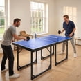 thumbnail image 2 of Soozier 6x3ft Compact Midsize Table Tennis Table Multi-Use Family Ping-pong Table Free Standing Folding Blue, 2 of 10