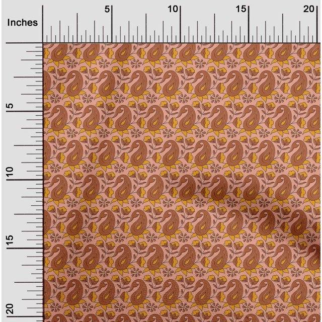 oneOone Silk Tabby Fabric Leaves|Floral & Paisley Block Print Sewing Fabric BTY 42 Inch Wide
