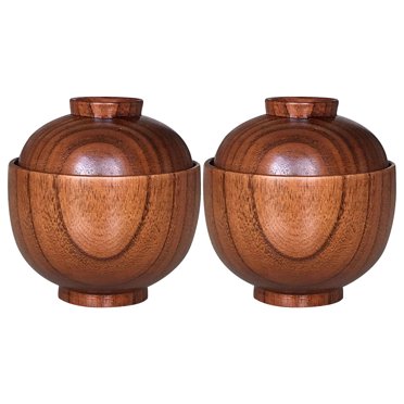 2 Pcs Bol en Bois avec Couvercle Bol à Soupe Bol à Riz Bol de Service Vaisselle en Bois