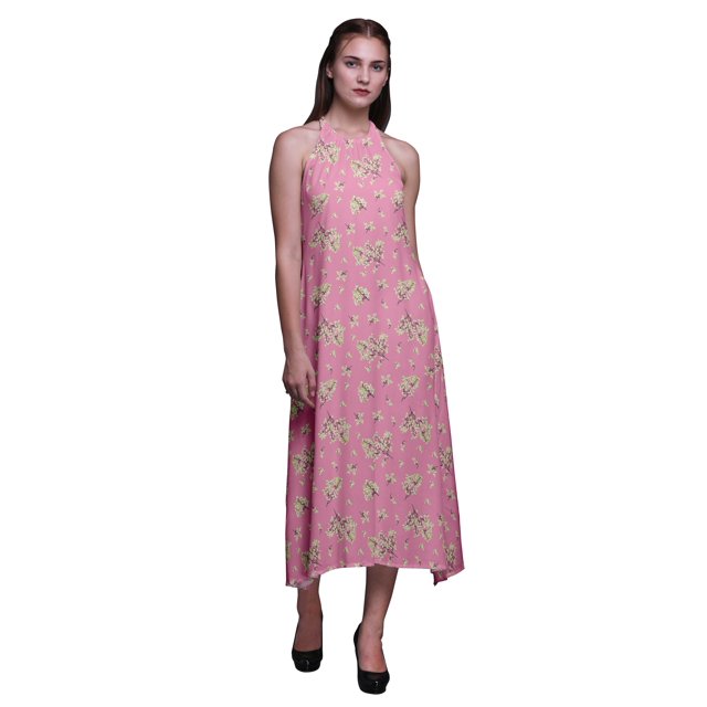 Bimba Feuilles Été Vacances Fête Col Licou Tenue de Plage Femme Dos Nu Robe-Grand