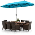 thumbnail image 1 of Costway 9 PCS Patio Wicker Dining Set with Double-Sided Outdoor Umbrella 8 Stackable Chairs Turquoise, 1 of 9