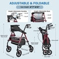 thumbnail image 2 of Rollator Walker for Seniors with Seat,  Adjustable Height and 8" Wheels, Foldable Walker with Locking Hand Brake and Storage Bag Support Up to 300 lbs, 2 of 8