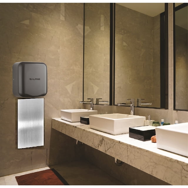 Alpine Industries Hemlock Grey Commercial High Speed Stainless Steel Automatic Electric Hand Dryer with Wall Guard