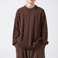 thumbnail image 1 of Cameland Chandail d'Hiver Épais Décontracté Mode Couleur Unie Texture Manches Longues Col Rond pour Hommes, 1 of 4