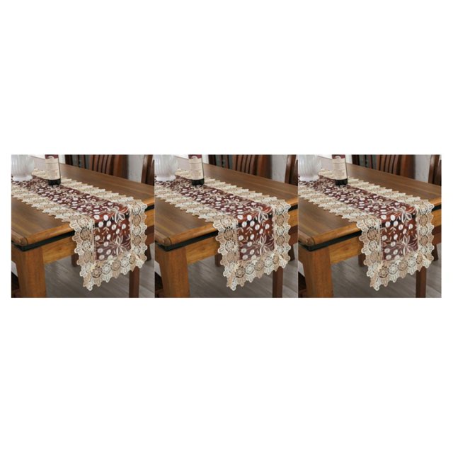 mmirethe Easy Wash Crochet Lace Table Runner For Elegant Wedding Reception Luxurious wine red 40*200cm 3Set