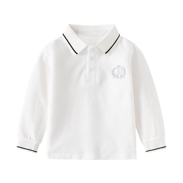 MIASHUI Chemise à Manches Longues pour Garçons Filles Col à Revers Boutons Hauts d'École, Blanc, 1-2 Ans