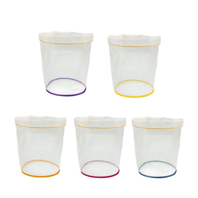 Ensemble de 5 Sacs Filtres de 5 Gallons, Sac à Bulles, Trousse d'Extraction d'Essence de Glace à Base de Plantes avec Cinq Sacs en Maille de nylon Durables en Violet, Jaune, orange, Rouge et Bleu, Chacun Étiqueté avec des Cotes au micron : 25, 73, 120, 160 et 220. Ces Sacs Réutilisables Conviennent aux Seaux de 1 Gallon et 5 Gallons, avec un Cordon de Serrage pour une Fermeture Sécurisée. Convient à l'Extraction d'Huiles Essentielles, de Café et d'Herbes. l'Image