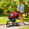 thumbnail image 2 of PawHut Luxury Pet Stroller Lightweight Dog Cat Travel Carriage with 3-Rubber Wheels, One-click Folding Design, Adjustable Canopy, Zippered Mesh Window Door, Red, 2 of 10