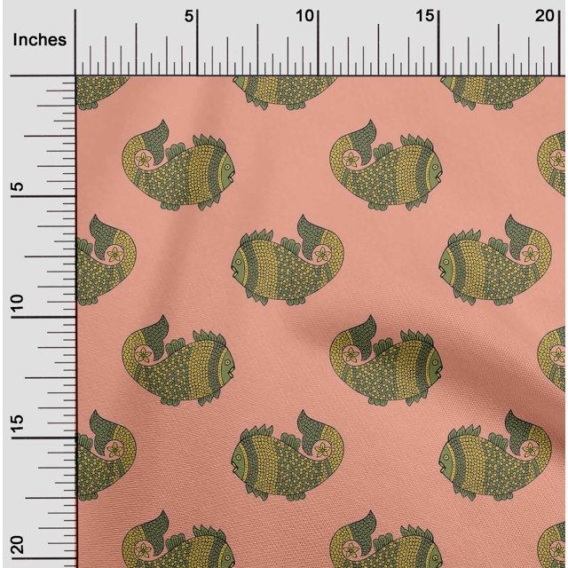 oneOone Tissu Flex en Coton Tissu à Imprimé Bloc de Poisson au Mètre 40 Pouces de Large