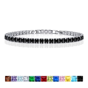 JeenMata Bracelet Tennis pour Femmes en Zircon Cubique Noir Taille Princesse 5,5 TCW, Design Éternité - Placage Or Blanc, Cadeau d'Anniversaire, d'Anniversaire de Mariage, de la Saint-Valentin
