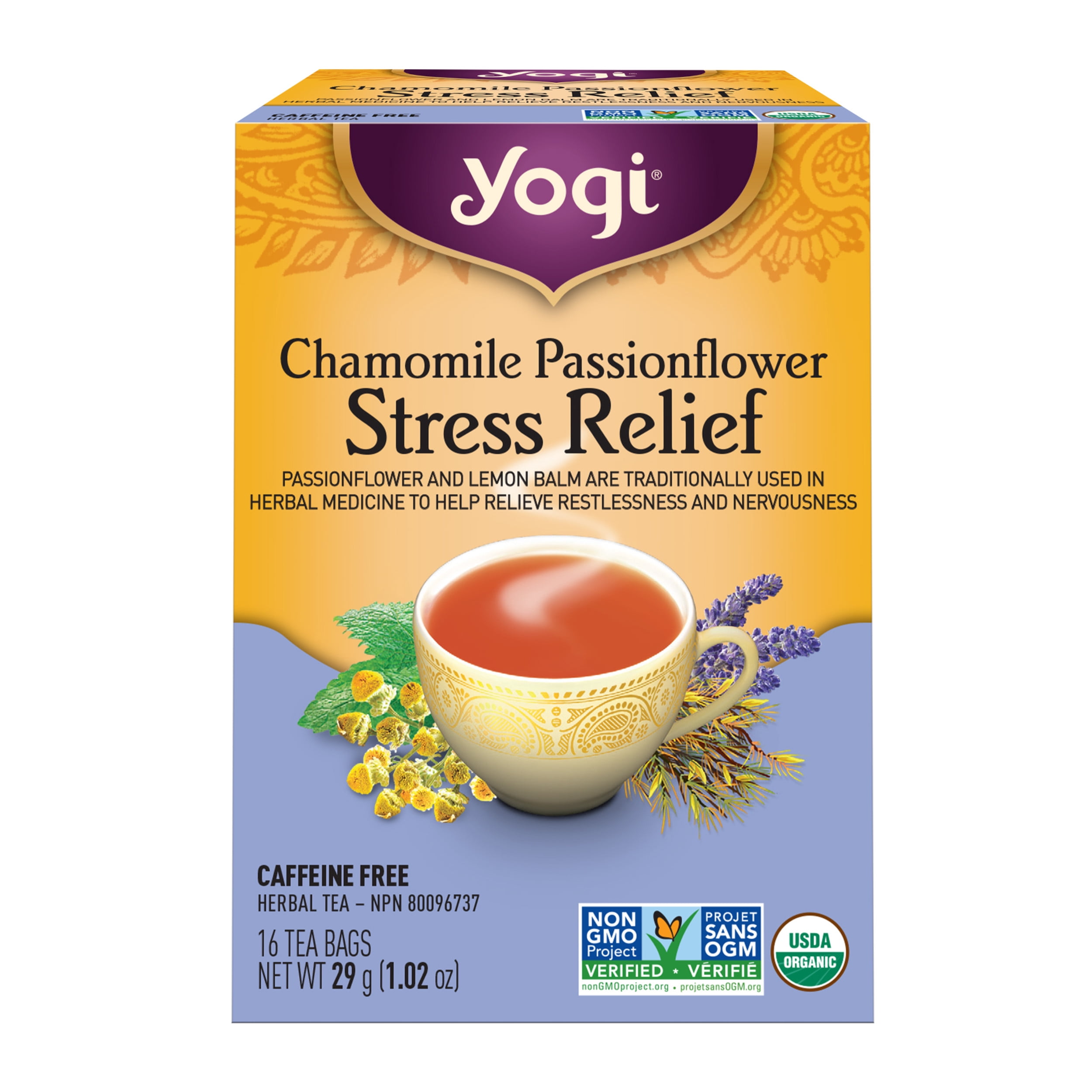 Yogi Chamomile Passionflower Stress Relief, Caffeine-Free Herbal Tea Bags