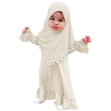 Robe de Prière pour Enfants Vêtements Musulmans pour Filles Abaya à Manches Longues avec Hijab Ensemble Deux Pièces Maxi Vêtements Islamiques Foulard