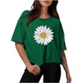 thumbnail image 1 of Women Drop Shoulder Round Neck Oversized Crop Tops Workout Tops Tees, 1 of 5