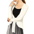 thumbnail image 2 of Allegra K Women's Dressy Cardigan Sweaters Tie Front Draped Ruffle Knit Cardigans XS White, 2 of 8