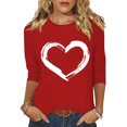 thumbnail image 2 of Plebaso Hauts Cœur pour Femmes Manches 3/4 Col Ras du Cou T-Shirts Graphiques Mignons Imprimés Blouses Décontractées pour Femmes, 2 of 5