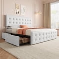 thumbnail image 1 of Bed Frame with 4 Storage Drawers and Adjustable Headboard, Upholstered Mattress Foundation with Skin-Frienly Linen, No Box Spring Needed, 1 of 9