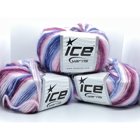 Ice Yarns Picasso 3 Pack - Givre de Baies - Fil Rose Raisin Violet Blanc Pelucheux avec Brillance Subtile Poids Moyen 3x125 Yards (3x115 Mètres) 3x1.76 Onces (3x50 Grammes)