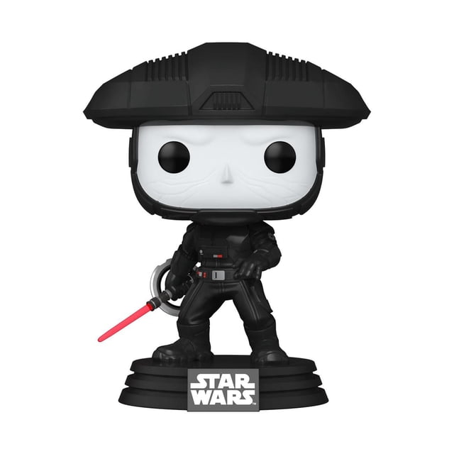 Funko Pop! Obi-Wan Kenobi S2: - Fifth Brother - Vinyl Bobblehead depicting a black-armored figure with a large helmet and red lightsaber, standing on a black tiered base with the Star Wars logo, approximately 3.95 inches tall, ideal for Star Wars action figure collections.