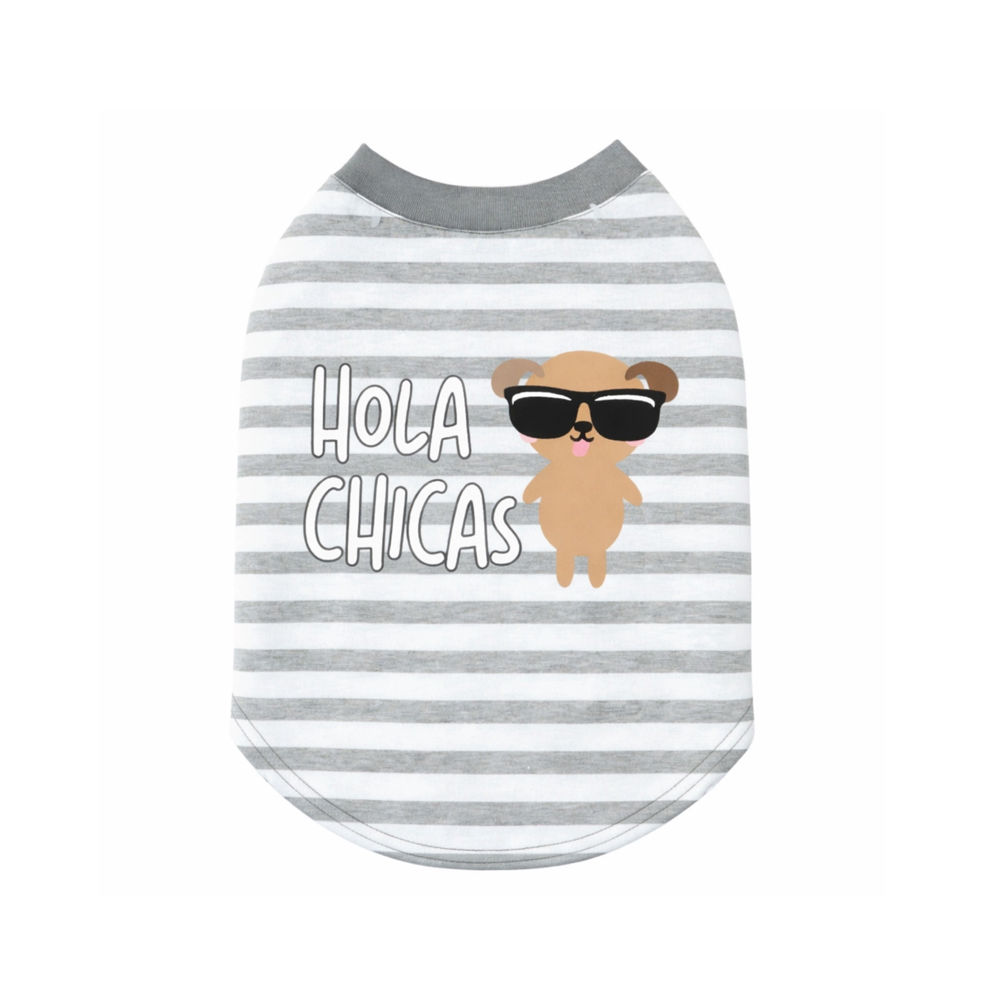 One Paw T-shirt pour chien, Hola Chicas Stripe, léger, gris