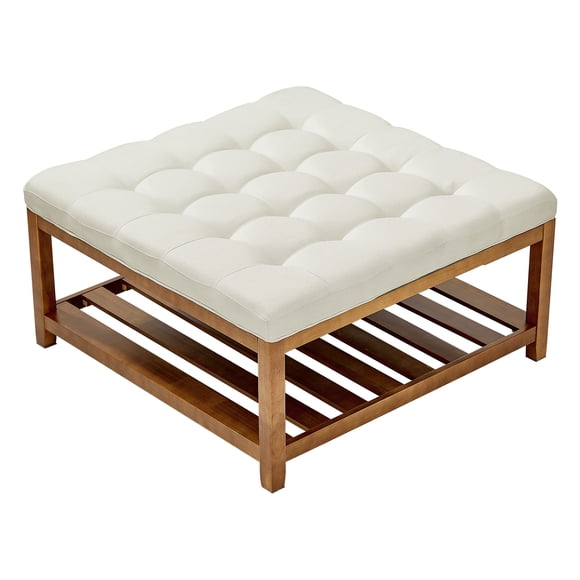 VEVOR Large Square Ottoman Coffee Table 34.5 Inch Upholstered Tufted Linen Ottoman