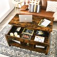 thumbnail image 2 of Giantex Lift Top Coffee Table, with Hidden Storage Compartment & 3 Open Shelves, Rectangular Cocktail Tea Table w/Solid Wood Legs for Living Room Reception Room, Coffee, 2 of 8