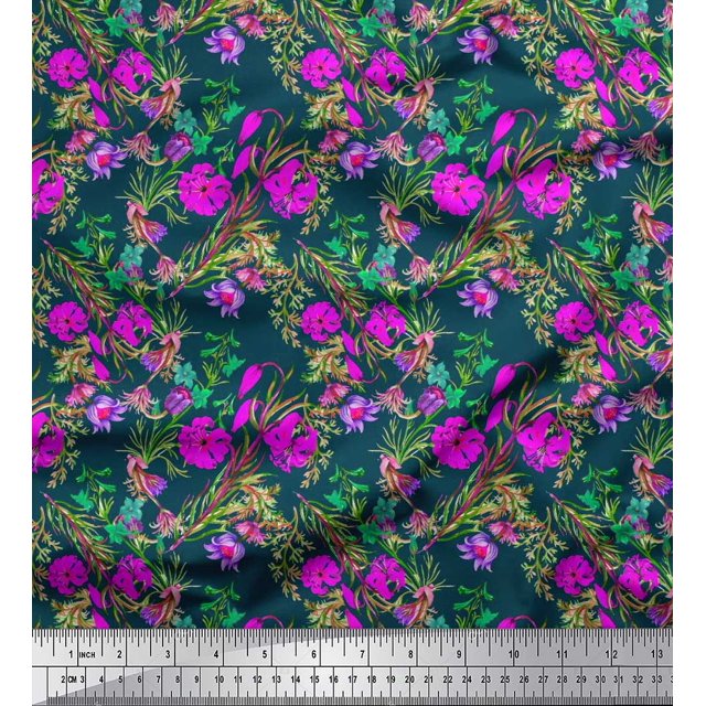 Soimoi Tissu de Soie Feuilles & Azalée Imprimé Floral par la Cour 42 Pouces de Large