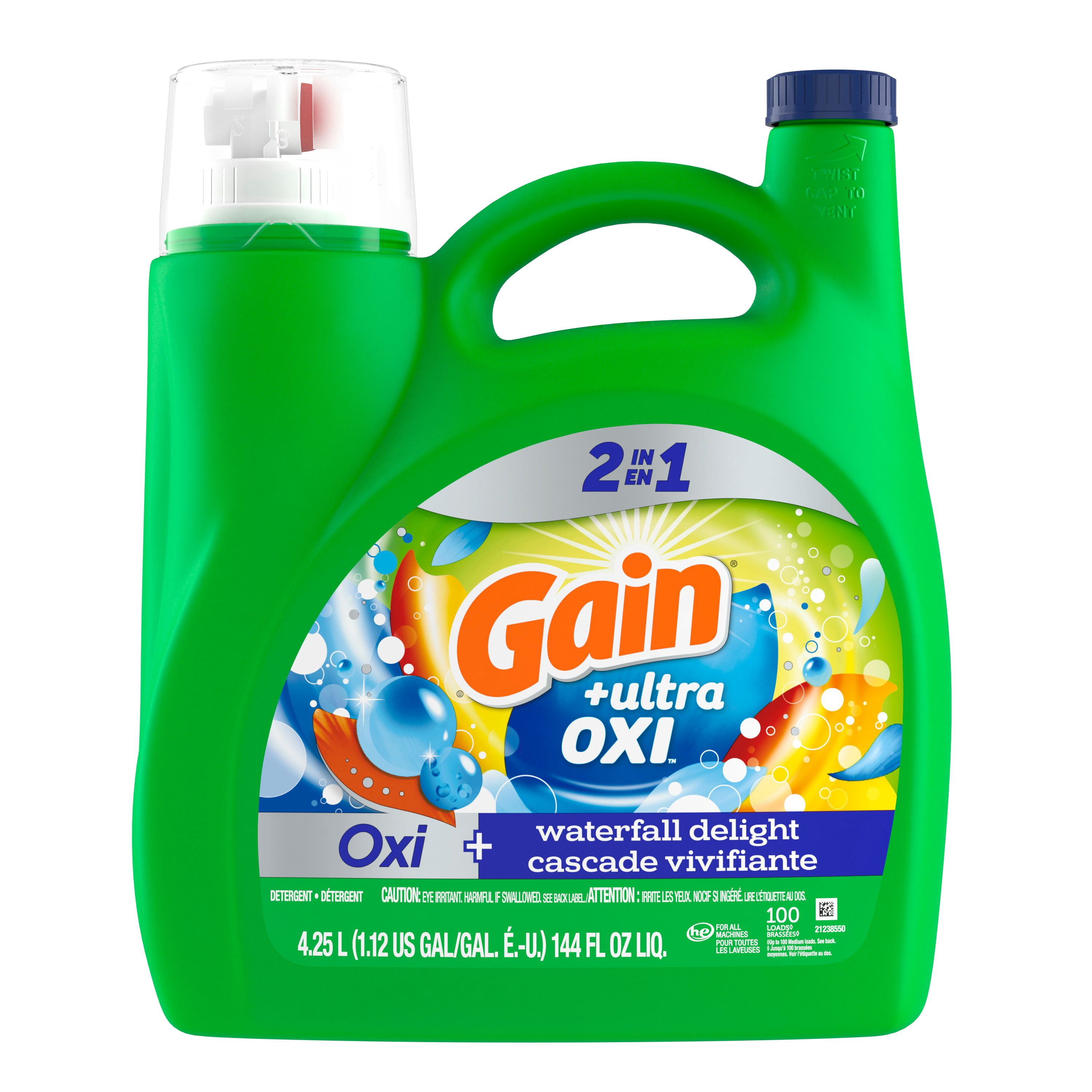 Gain Ultra Oxi Liquid Laundry Detergent, Waterfall Delight Scent, Freshness + Odour Fighting, High efficiency washing machine iquid cleaning soap, 4.25 Litresm 100 Loads