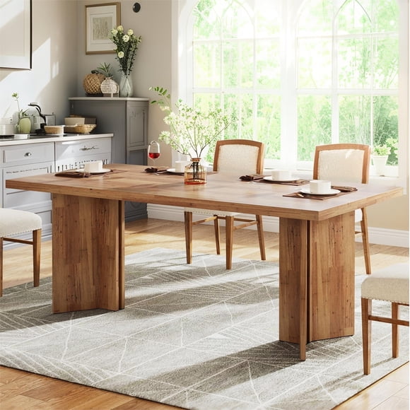 Fnova Table à Manger Rectangulaire Moderne de 63 Pouces, Table de Cuisine Moderne en Bois pour 6 Personnes pour Salle à Manger, Brun Chaud (Chaises Non Incluses)