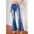thumbnail image 2 of Womens Bell Bottom Denim Jeans Low Waist Stretchy Flare Ripped Pants, 2 of 5