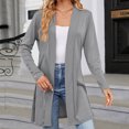 thumbnail image 2 of Penkiiy Women's 2023 Fall Long Sleeve with Snap Button Down Solid Color Knit Ribbed Neckline Cardigans Gray for L, 2 of 8