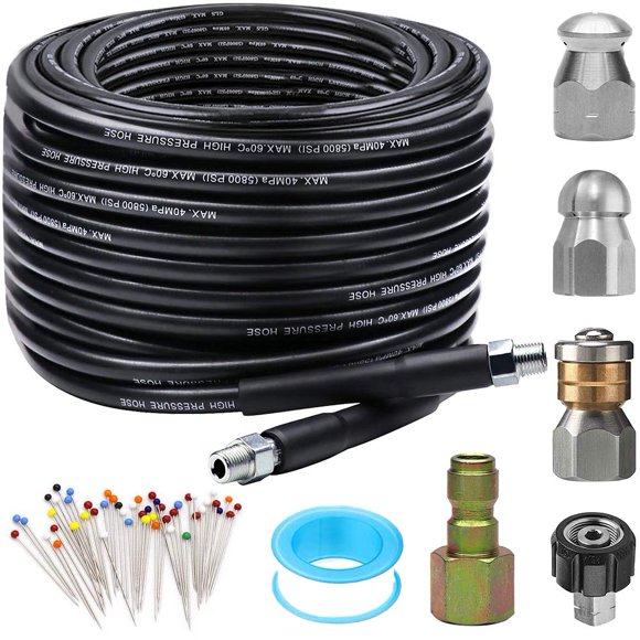 ZOFINE Sewer Jetter Kit, 50FT, 5800PSI, Plastic, 1/4 Inch NPT, 600 Inches, 1 Pack, 50FT