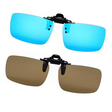Joopin 2 Pairs Polarized Clip-on Flip Up Metal Clip Rimless Sunglasses for Eyeglasses (blue+brown)