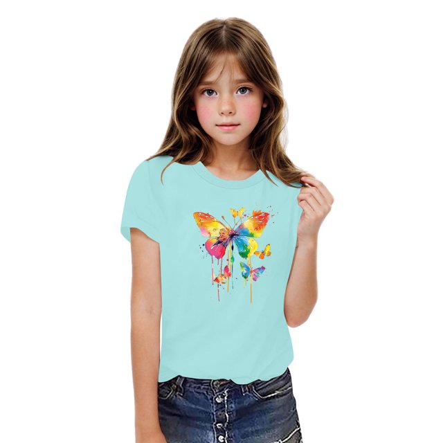 Rbaofujie T-Shirts Graphiques pour Filles T-Shirts Imprimés Mignons Manches Courtes Col Rond Chemise d'Été Hauts