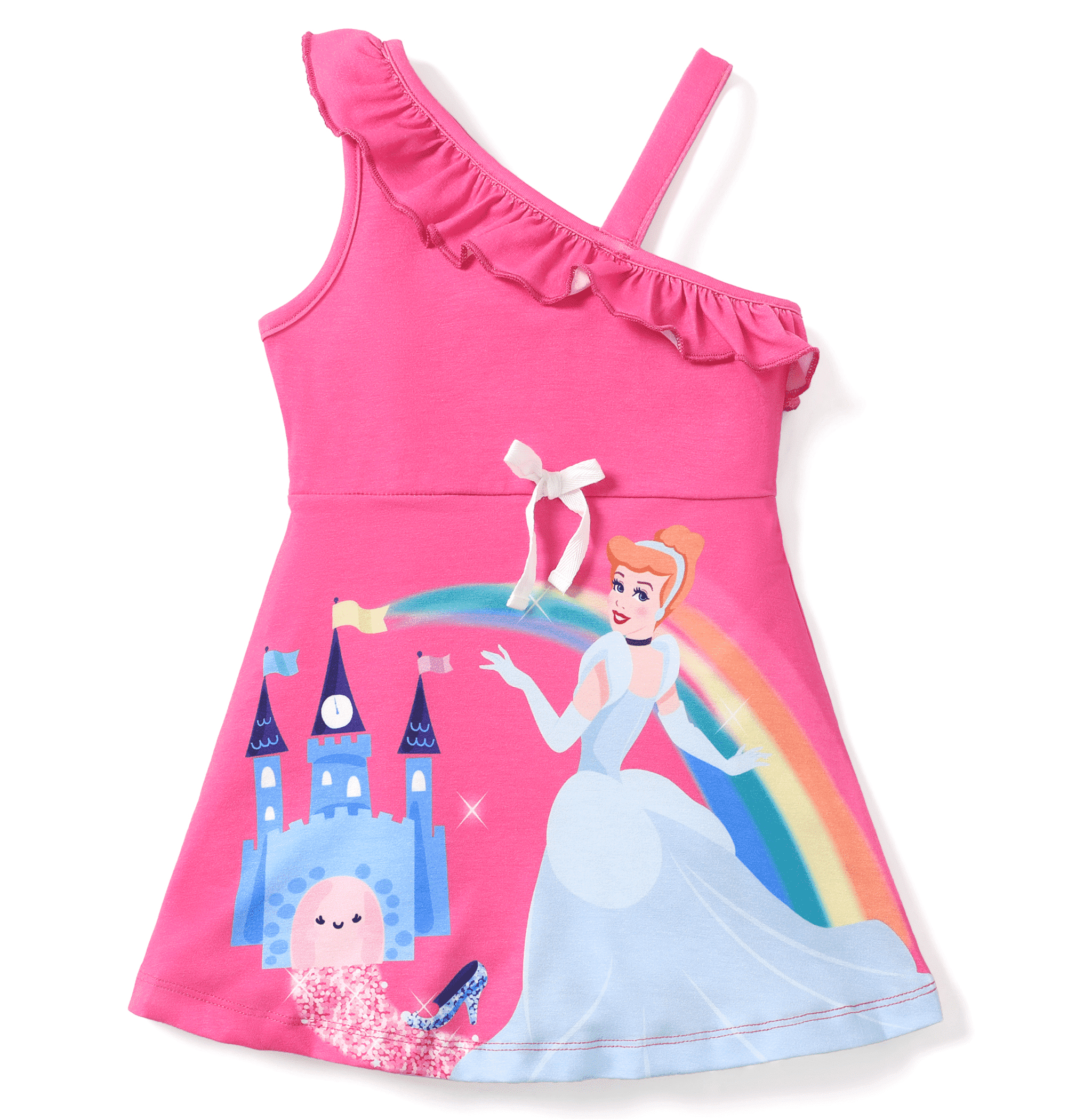 Disney Robe Décontractée Ligne A Cendrillon à une Épaule avec Bretelles (Tout-Petit), Rose, Taille 2T