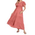 thumbnail image 2 of JFHHQ Robe Silhouette Décontractée Unie Robe de Maternité d'Été Ample Évasée Taille Élastique Décontractée à Manches Courtes Couleur Unie Longue Jupe Maxi pour Femmes P Rouge Melon D\'eau, 2 of 7
