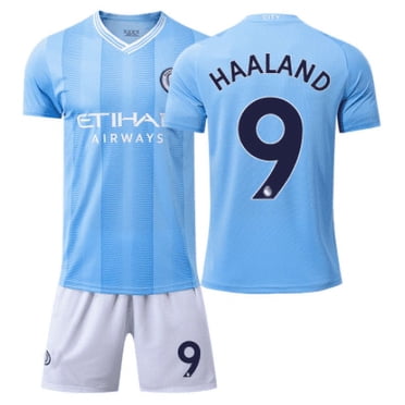Maillot de Soccer Domicile pour Enfants Manchester City No 9 HAALAND No 26 MAHREZ, Ensemble d'Uniforme de Soccer pour Jeunes Enfants
