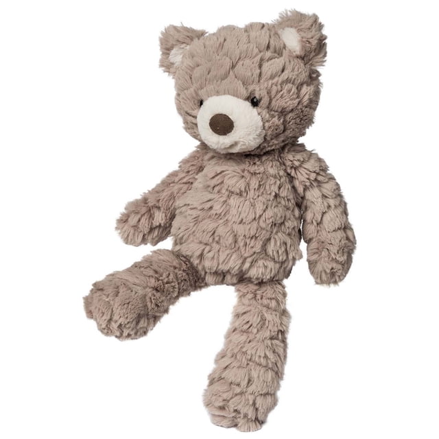 Mary Meyer - Putty - Tan Bear 11-inch plush toy featuring a soft, textured fabric in a neutral tan color. The bear has a classic design with a round face, small ears, and a stitched nose, appealing to modern parents and grandparents. Suitable for baby room decor or as a cuddly toy. Machine washable for easy care.