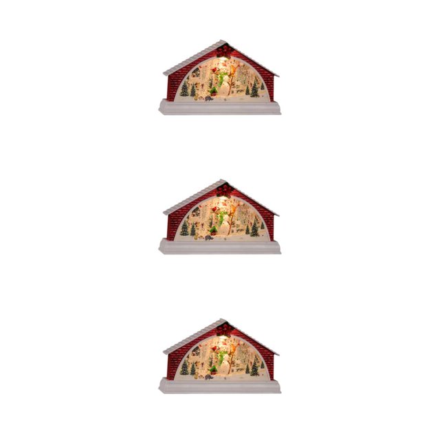 mmirethe Resin Christmas Scene Snow House LED Desktop Set Village Decoration Snowman 3Set