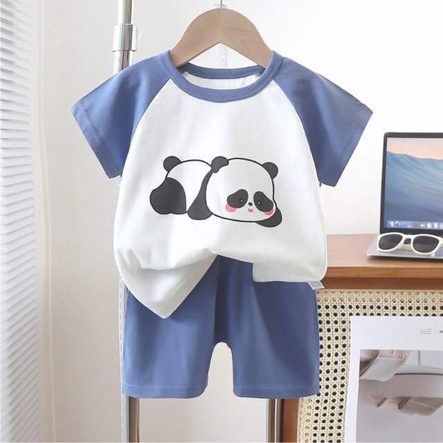 LSLJS Bébé Été Mignon Imprimé Col Rond Manches Courtes Shorts Ensemble Vêtements d'Été Vêtements pour Enfants à la Mode 2024